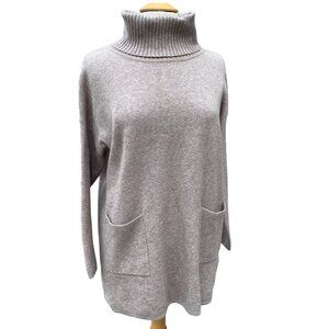M Made In Italy Oversized Cowl Neck Tunic Sweater Oatmeal Taupe Quiet Luxury-X